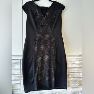 🖤 Connected Apparel Black V-Neck Sheath Midi Dress Size 12